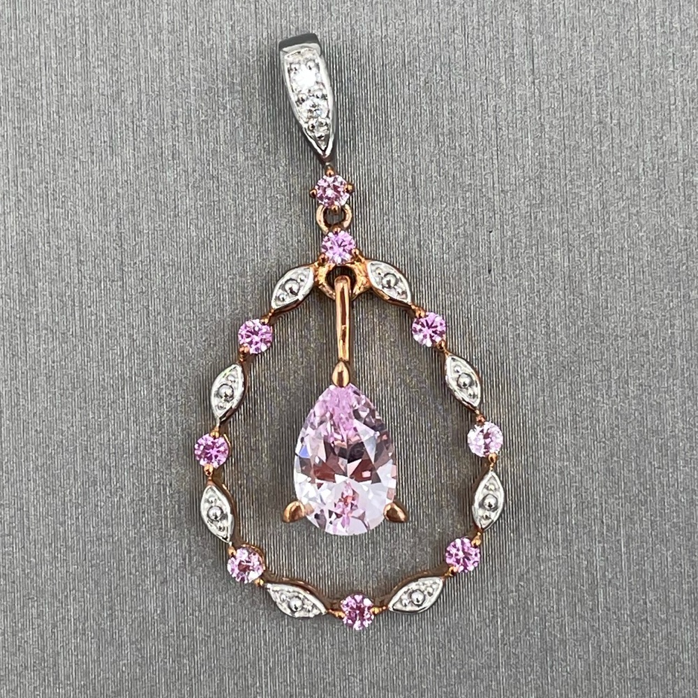 Pink amethyst and Crystal silver rose gold pendant